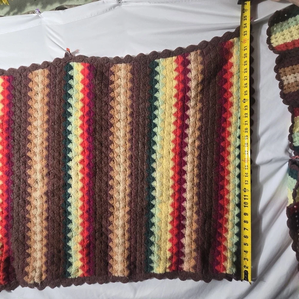 Vintage MCM Handmade Afghan Blanket Throw Crochet Multi Color 48x34 70's‎